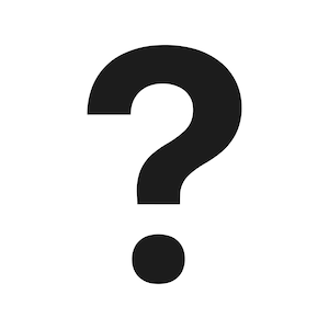 May include: A large, black question mark against a white backdrop. The symbol is a bold, graphic representation, featuring a curved top and a dot at the base. The design is simple and striking.