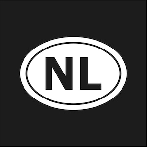 May include: A white oval sticker with a black border and the letters "NL" in bold black font, set against a black background. The sticker is a common identifier for vehicles.