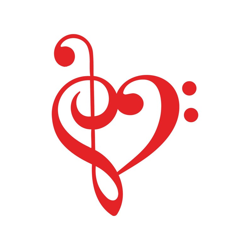 Bass Clef Treble Heart Vinyl Decal Car SUV G Clef Love of Music Sticker ...