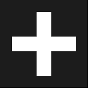 Peut inclure: Un signe plus blanc centré sur un fond carré noir. Le signe plus est un graphique simple et audacieux, avec des bras de taille égale s'étendant d'un point central. Le design est minimaliste et moderne.