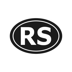 May include: Black and white oval logo featuring the letters "RS" in a bold, sans-serif font. The letters are white, set against a black background within a white-bordered oval shape. The design is simple and graphic.
