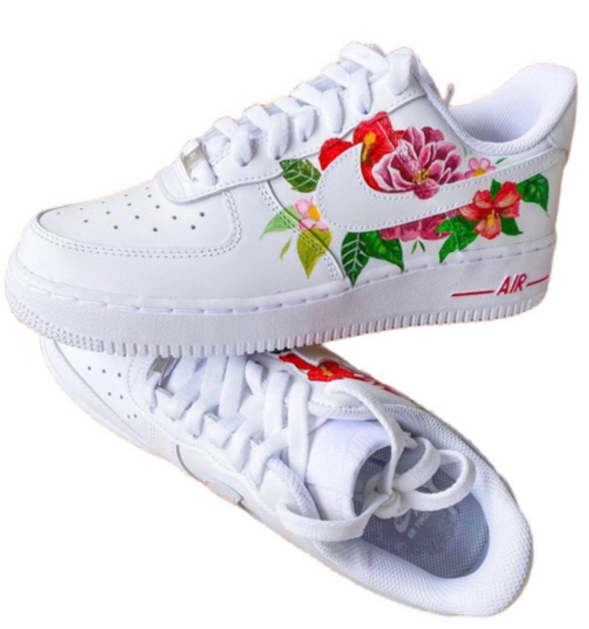 Air Force 1 Custom Half Rose Red Flower Floral Painted Shoes