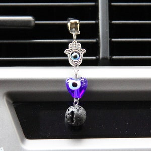 Heart-Shaped Evil Eye Auto Diffuser Car Accessory with Lava Bead, Evil Eye Protection, Boho car vent clip, Boho car accessory