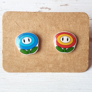 Super Mario Fire and Ice Flower Earrings – Video Game Earrings – Nerdy Gift – Gamer Earrings – Nerdy Jewelry – Cosplay Accessories