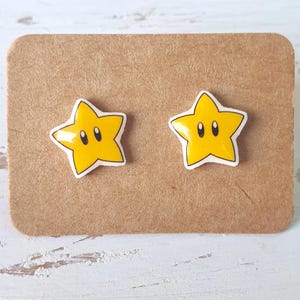 Mario Super Star Earrings – Super Mario Bros – Video Game Earrings – Nerdy Gift – Gamer Earrings – Nerdy Jewelry – Cosplay Accessories