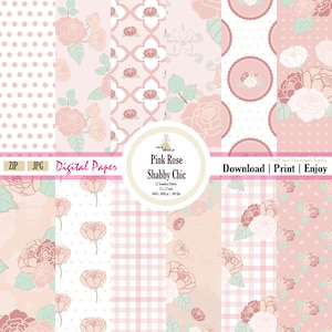 Pink Rose Romantic Shabby Chic digital paper for Scrapbook, printable Paper, Mixing Pattern. Seamless Pattern Flower, EDP-0018