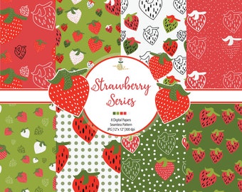Strawberry Digital Paper Set, Scrapbook Printable (Commercial Use)