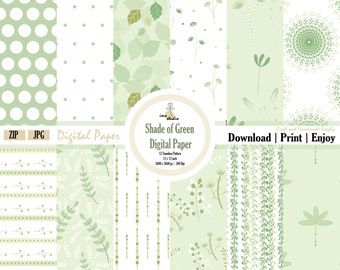 Green Scrapbook Paper: Seamless Leaves & Dots (Digital Download)