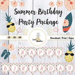 Party Package Happy Birthday Printable Instant Download. Best deal for celebrate Birthday Party in Summer season, EDP-0010