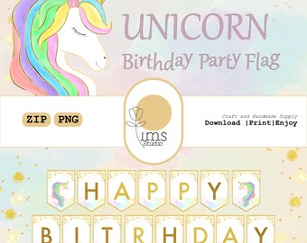 Unicorn Happy Birthday Flag Set