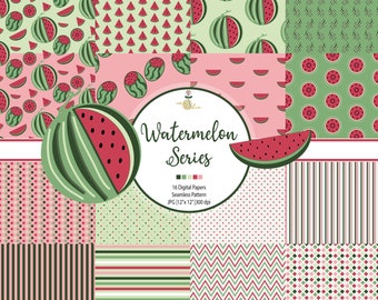 Watermelon Digital Paper: Mixed Design Scrapbook Paper (JPG, 12x12, 300 dpi)