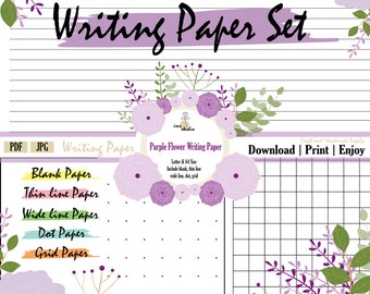 Purple Flower Stationery Set: Letter Writing Paper (Digital Download)