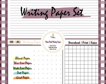 Plum Plaid Stationery Set: Letter Writing Paper (Digital Download)