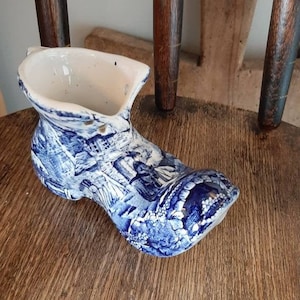 Vintage Blue Transferware Boot Old Foley