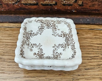 Trio of Three Antique Brown Transferware Butter Pats