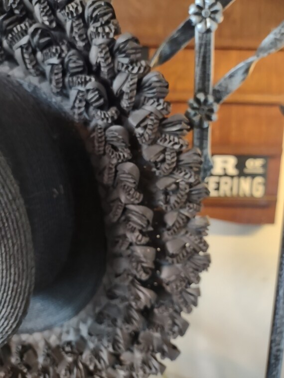 Antique Black Victorian Straw Fascinator Hat - image 4