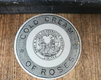Antique Cold Cream of Roses pot and lid Army & Navy Cooperative Society