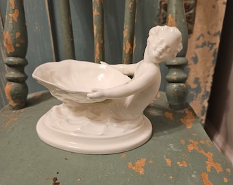 Vintage English Porcelain Mermaid Salt Celler or Trinket Dish