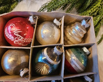 Box of Small Assorted Shiny Brite Vintage Christmas Tree Ornaments