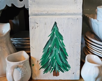 Hand Painted Christmas tree on architectural salvage plinth block