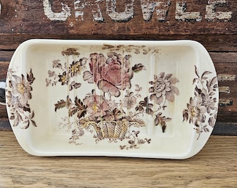 Vintage Rectangular Transferware Soap Dish by Royal Crownford Charlotte Pattern