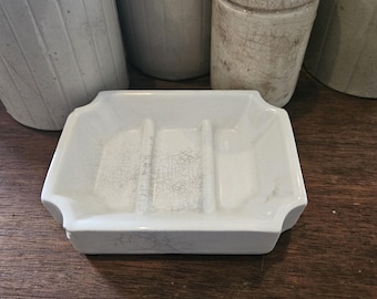 Stained and Crazed Chunky Antique Ironstone Soap Dish by Johnson Brothers