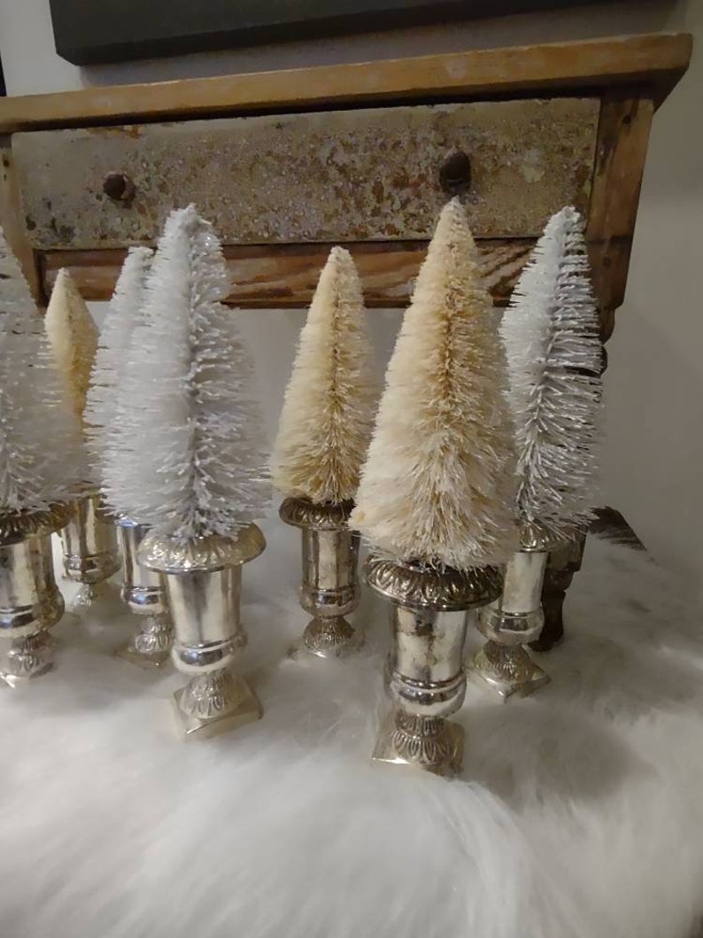 Bottle Brush Christmas Trees in Mini Silver Colored Urns Etsy