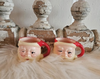 Pair of Vintage Hard Plastic Mini Santa Mugs