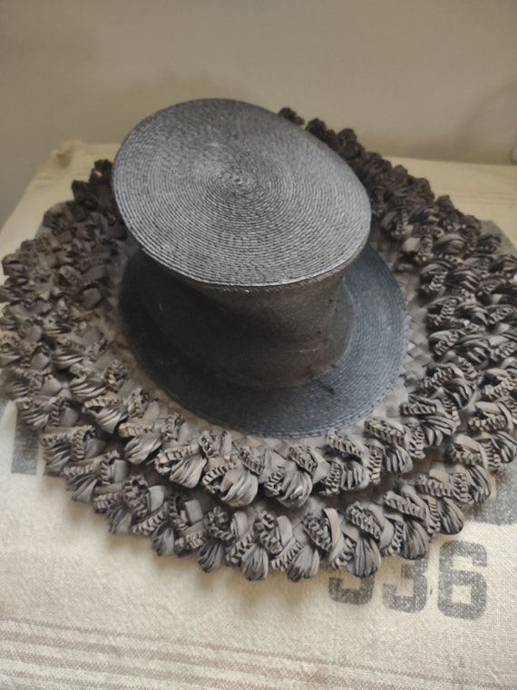 Antique Black Victorian Straw Fascinator Hat - image 6