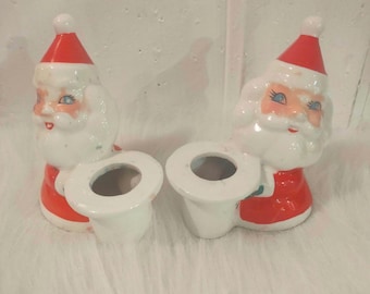 Pair of Vintage Holt Howard Santa Claus Candle Holders