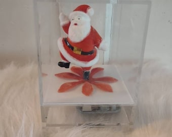 Vintage Clear Acrylic Vintage Music Box with Flocked Santa