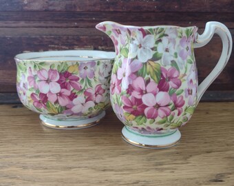 Vintage Bone China Chintzware Creamer and Sugar