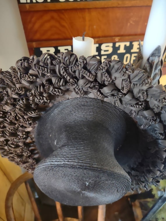 Antique Black Victorian Straw Fascinator Hat - image 5
