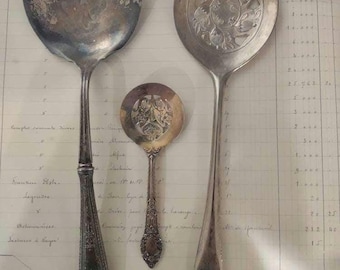 Trio of Pierced Vintage Serving Spoons