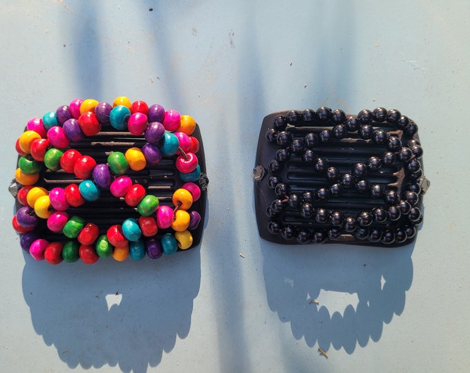 2 Small Hair Comb Clips, Thin Hair Comb Clips, Beaded Hair Clips, Flat