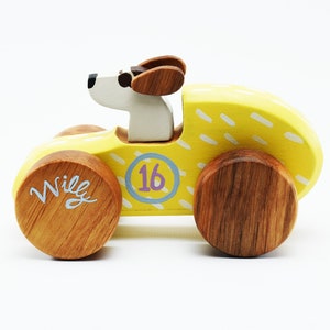 Personalized Wooden Toy Car Heirloom Kids Wooden Car Old Fashioned Wood Race Car Pull and Push Toy 1st Birthday Gift image 1