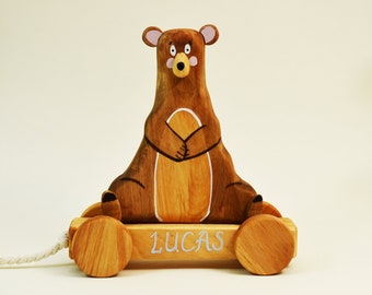 Personalized Toy, Wooden Bear Toy, Pull Along Toy, Wooden Toy