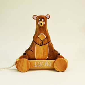Wooden Pull Along Toy Animal Sweet Bear
