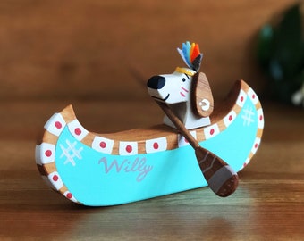 Wooden Canoe Toy: Alder Wood, Eco-Friendly Paint