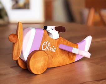 Wooden Toy Airplane, Wood Plane, Personalised Toy for 1 Year Old Girl, Nursery Decor, Girls Room Decor
