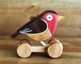 Toddler Toy , Toy For 1 Year Old , Wood Pull Toy , Handmade Wood Toys , Pull Toy Bird , Cute Bird