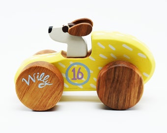 Personalized Wooden Toy Car - Heirloom Kids Wooden Car - Old Fashioned Wood Race Car - Pull and Push Toy - 1st Birthday Gift