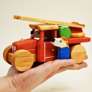 Wooden Toy Fire Truck, Wooden Fire Engine, Personalized Toy, Kids Room Decor
