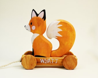 Wooden Pull Toy Fox, Woodland Pull Along Toy, Wooden Fox Toy, Fine Motor Skill Toys, Gift for 2 Years Old, First Communion Gift Personalized