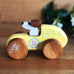 Personalized Wooden Toy Car Heirloom Kids Wooden Car Old Fashioned Wood Race Car Pull and Push Toy 1st Birthday Gift image 2