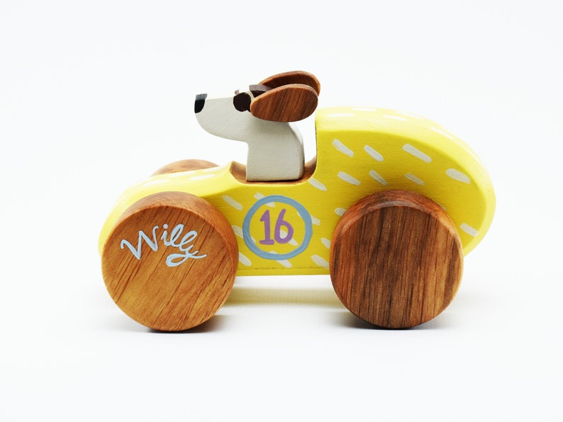 Personalized Wooden Toy Car Heirloom Kids Wooden Car Old Fashioned Wood Race Car Pull and Push Toy 1st Birthday Gift image 1