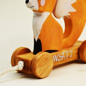Wooden Pull Toy Fox, Woodland Pull Along Toy, Wooden Fox Toy, Fine Motor Skill Toys, Gift for 2 Years Old, First Communion Gift Personalized image 7