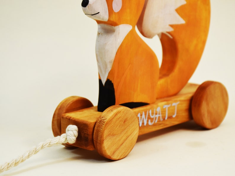 Wooden Pull Toy Fox, Woodland Pull Along Toy, Wooden Fox Toy, Fine Motor Skill Toys, Gift for 2 Years Old, First Communion Gift Personalized image 7