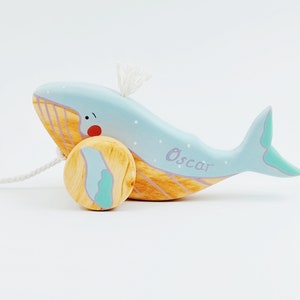 Personalized Wooden Pull Toy Humpback Whale Toys for 1 Year Old Ocean Nursery Decor Pretend Play Gift image 7