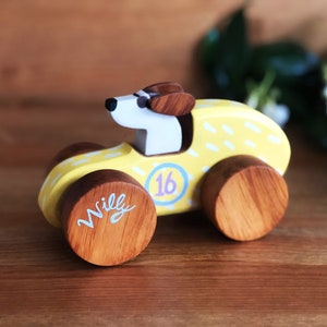 Personalized Wooden Toy Car Heirloom Kids Wooden Car Old Fashioned Wood Race Car Pull and Push Toy 1st Birthday Gift image 3